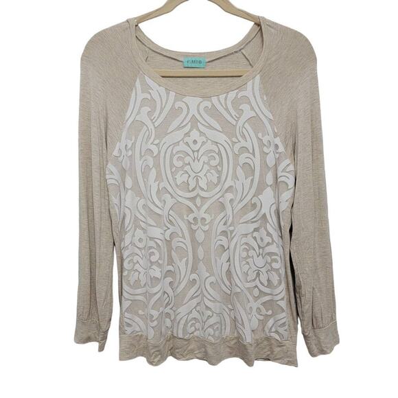 PS Kate Tops - PS Kate Cozycore Top 1X Damask Mesh Oatmeal Long Sleeve Tee
